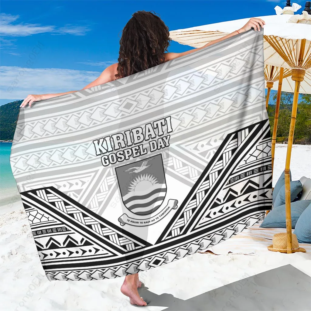 Cream Kiribati Gospel Day Coat of Arms Cross Polynesian Pattern Print Sarong Beach Wrap Resort Cover Up Wholesale Pareo - main view