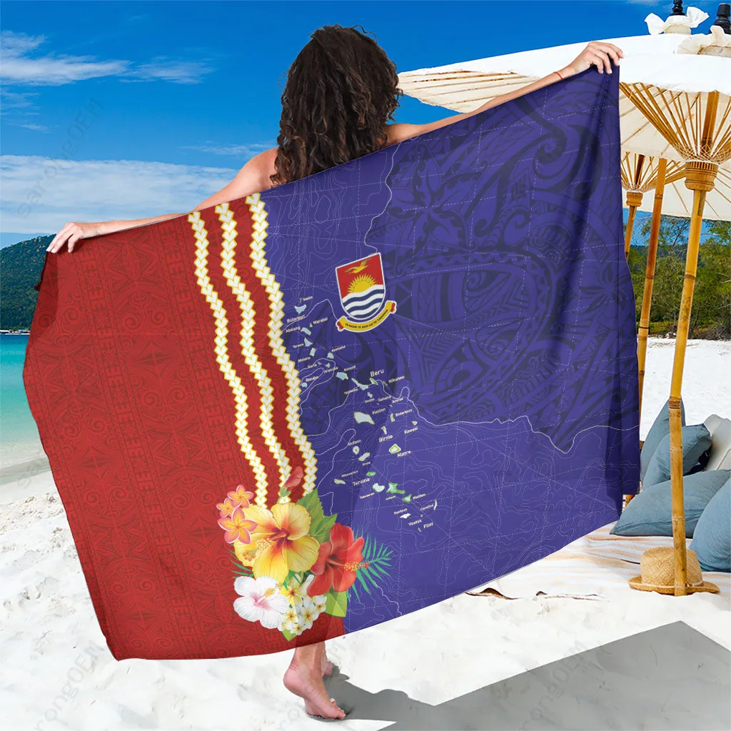 Kiribati Heritage Map of the Islands & Polynesian Pattern Viscose Sarong Beach Wrap for Resort Hotel Wholesale Pareo - main view