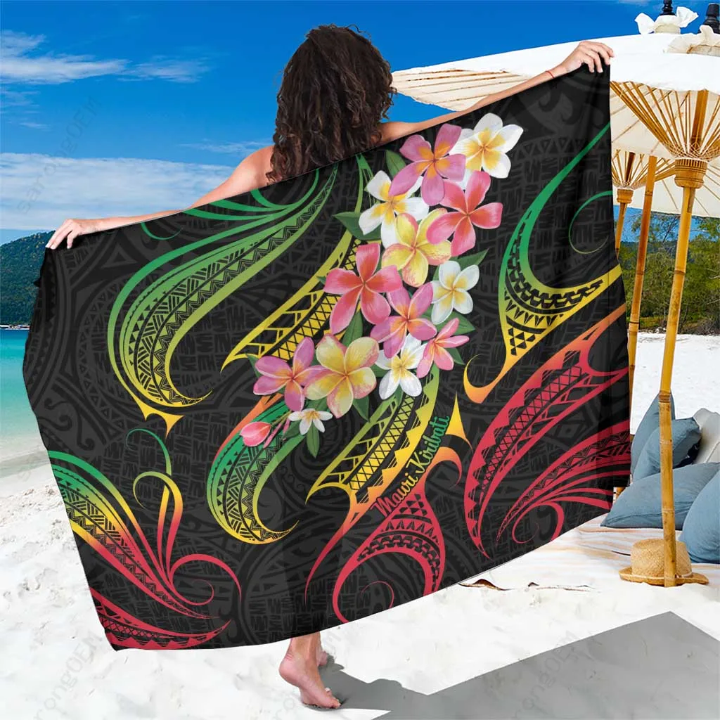 Red Base Gold Floral Frangipani Plumeria Mandala Tribal Print Sarong Polynesian Beach Wrap Wholesale Pareo - main view