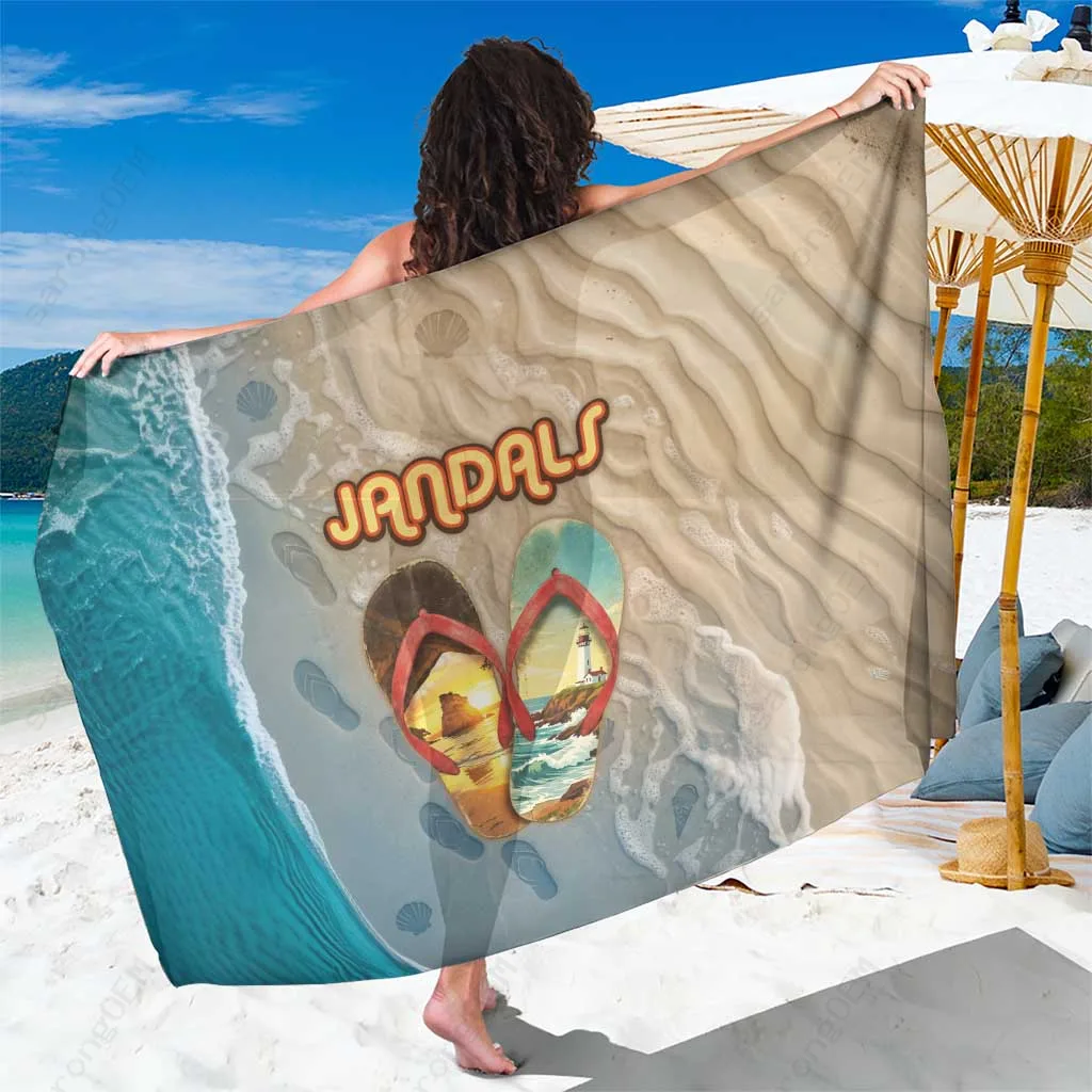 Blue Ocean Wave Palm Hibiscus Print Sarong Tropical Beach Wrap Pareo for Resort Hotel Wholesale - main view