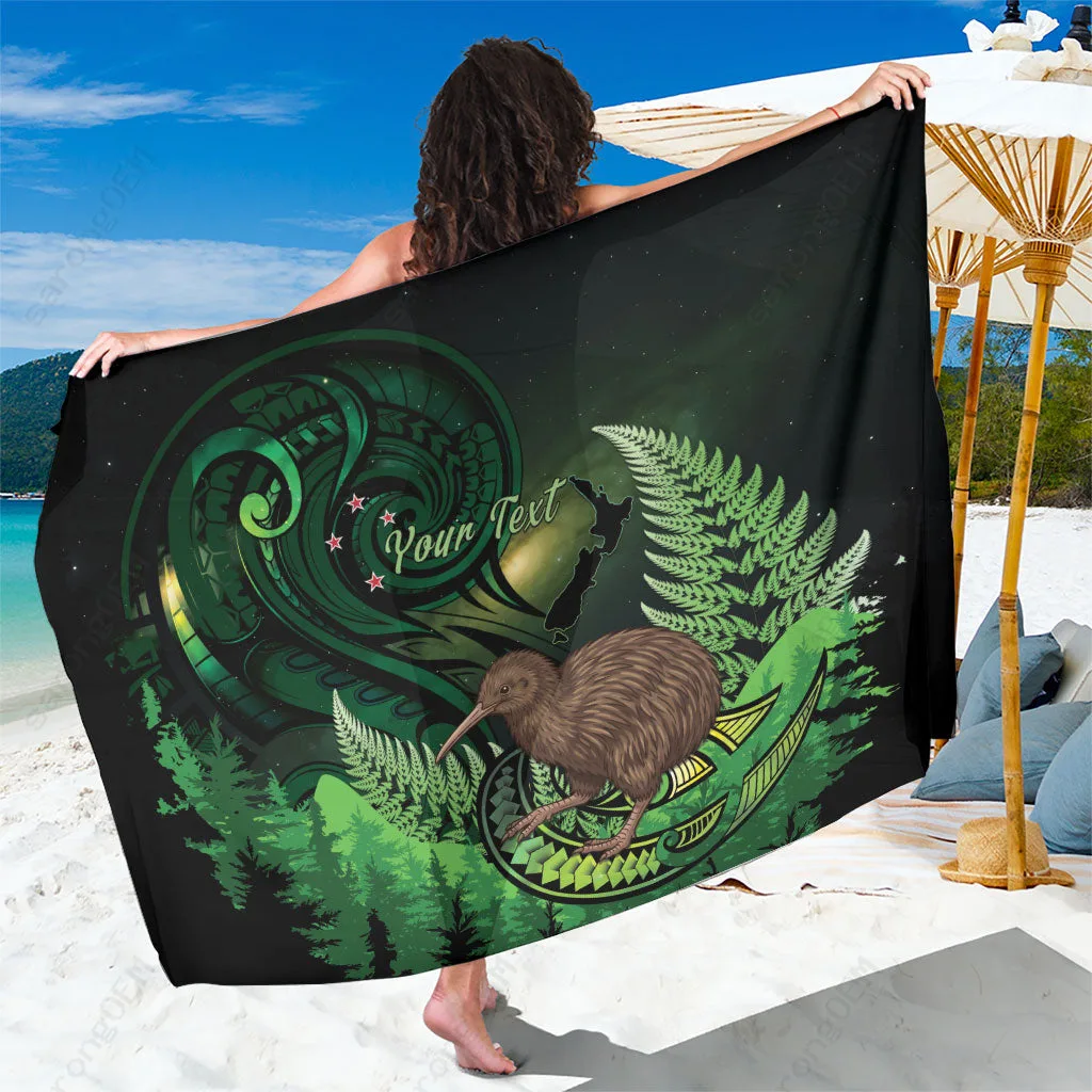 Silver Silver Fern Koru Pattern New Zealand Map Print Sarong South Pacific Beach Wrap Pareo Wholesale - main view
