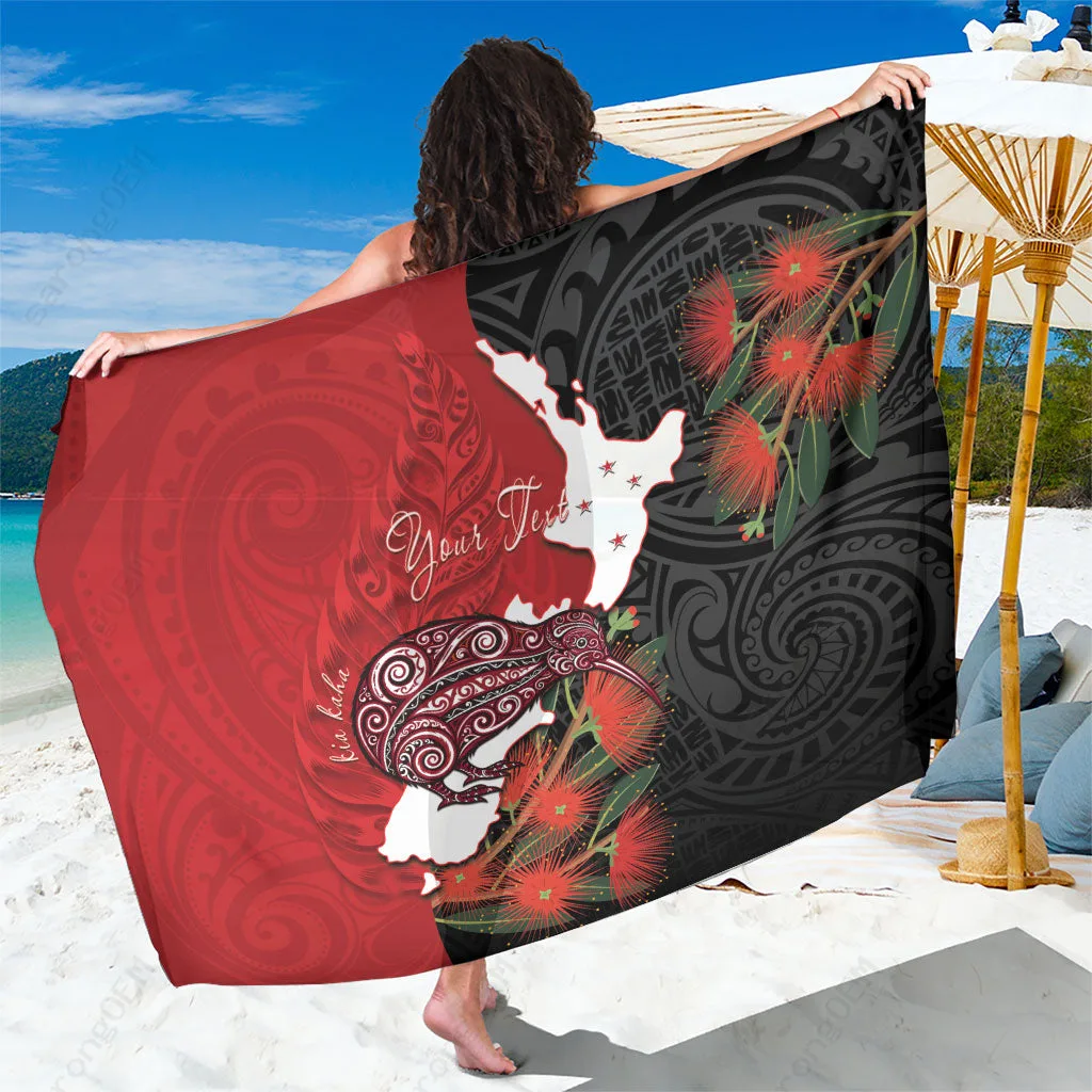 White Kiwi New Zealand Pohutukawa Fern Maori Map Pattern Sarong Beach Wrap Polynesian Style Resort Cover Up Wholesale Pareo - main view