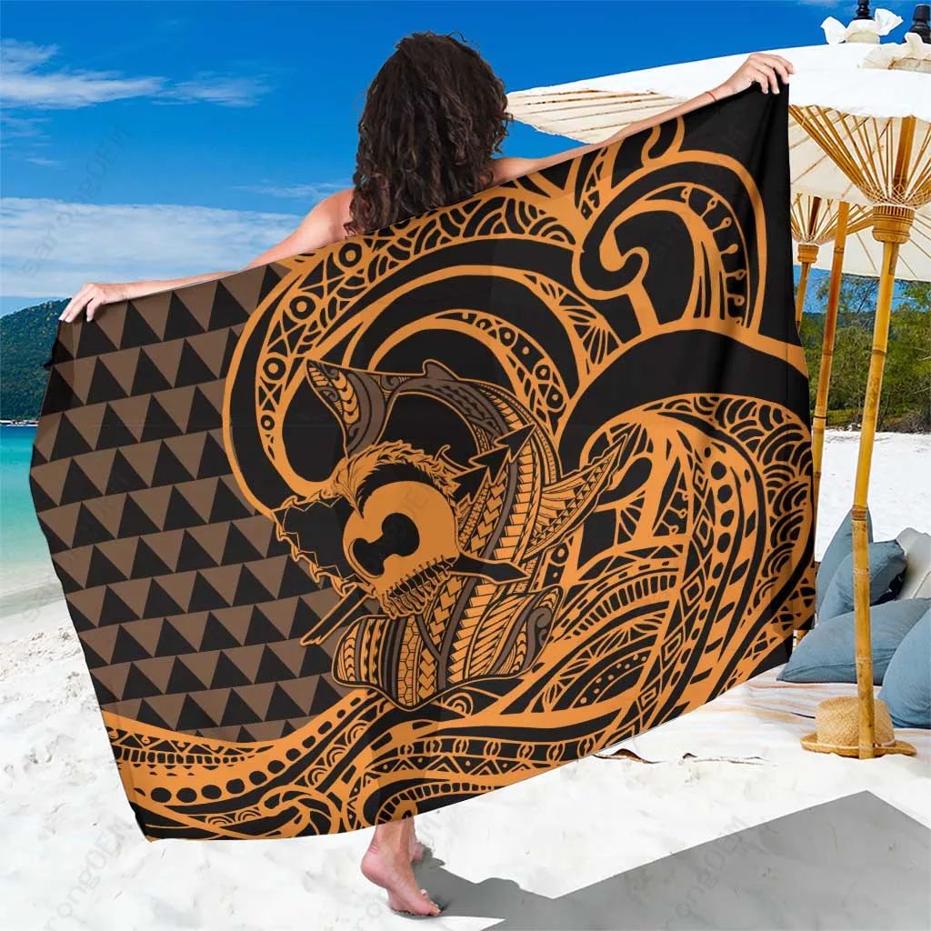 Gold Warrior Helmet Shark Print Sarong Polynesian Beach Wrap Cover Up Pareo Wholesale - related