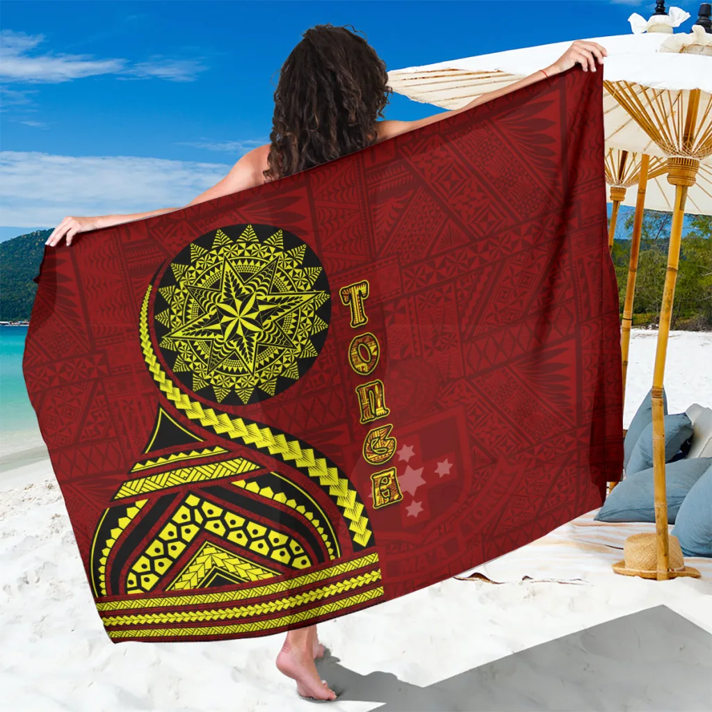 Black Polynesian Tonga Atele Ngatu Pattern Sarong Beach Wrap Rayon Fabric Custom OEM Pareo - main view