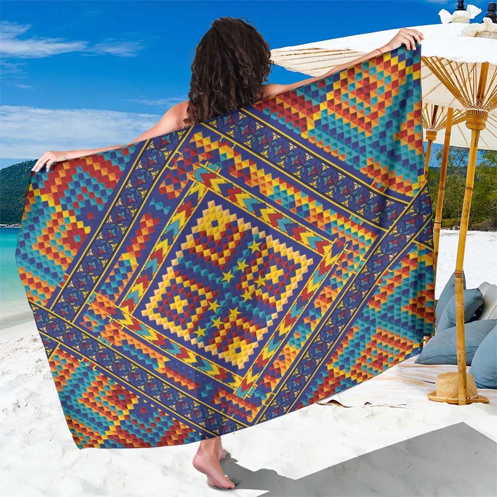Black Polynesian Tribal Turtle Hibiscus Print Sarong Beach Wrap South Pacific Island Resort Cover Up Wholesale Pareo - main view