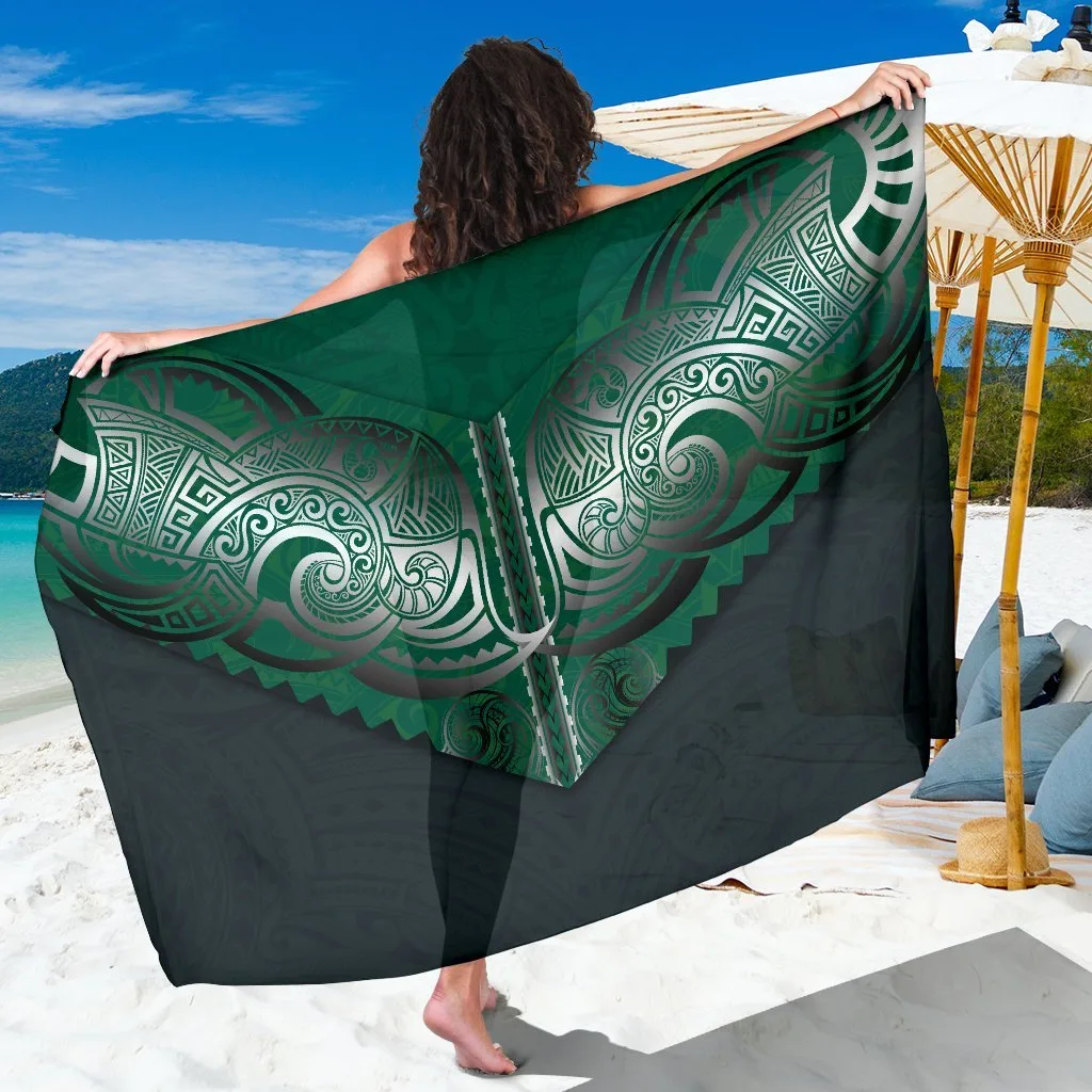 Black Koru Polynesian Tattoo Turtle Wave Print Sarong Beach Wrap Cover Up for Resort Hotel Wholesale Pareo - main view