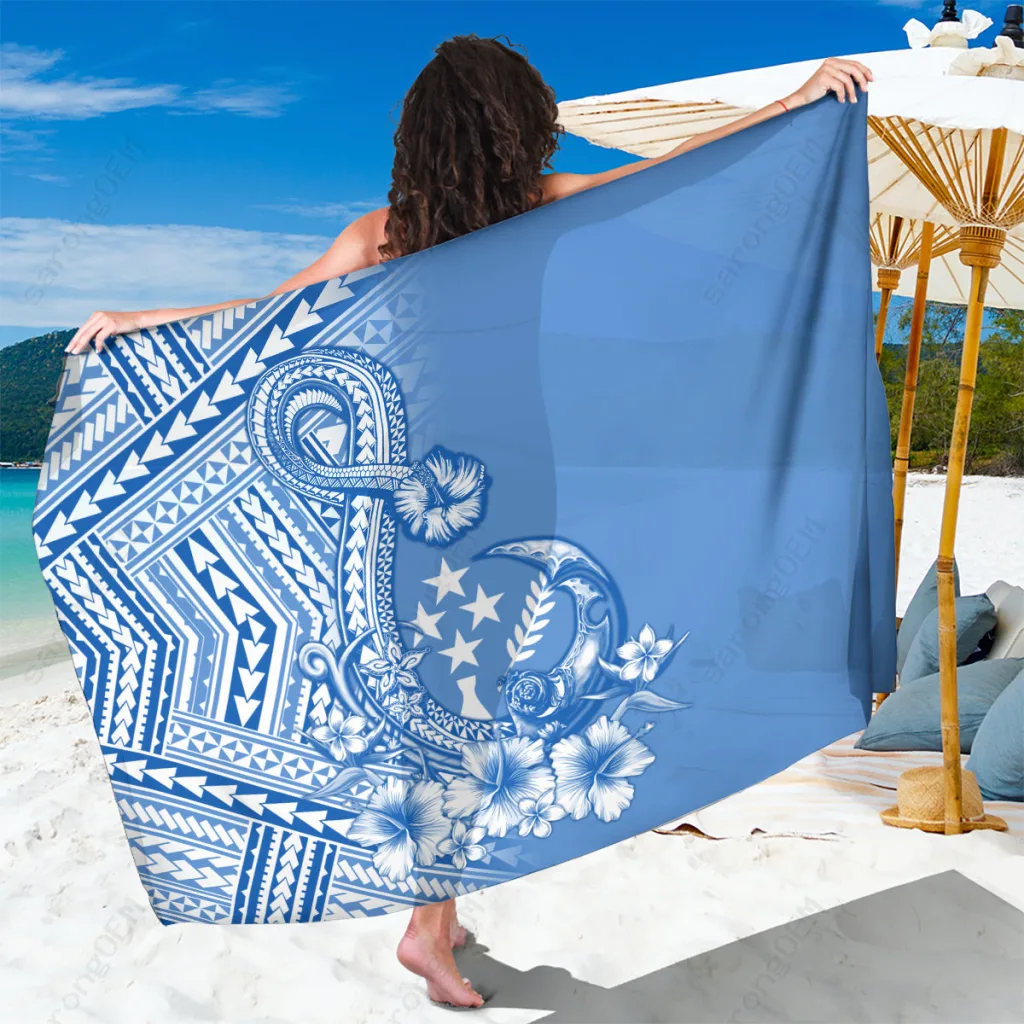 Deep Blue Polynesian Tattoo Turtle Hibiscus Print Sarong Beach Wrap Resort Cover Up Pareo Wholesale - main view