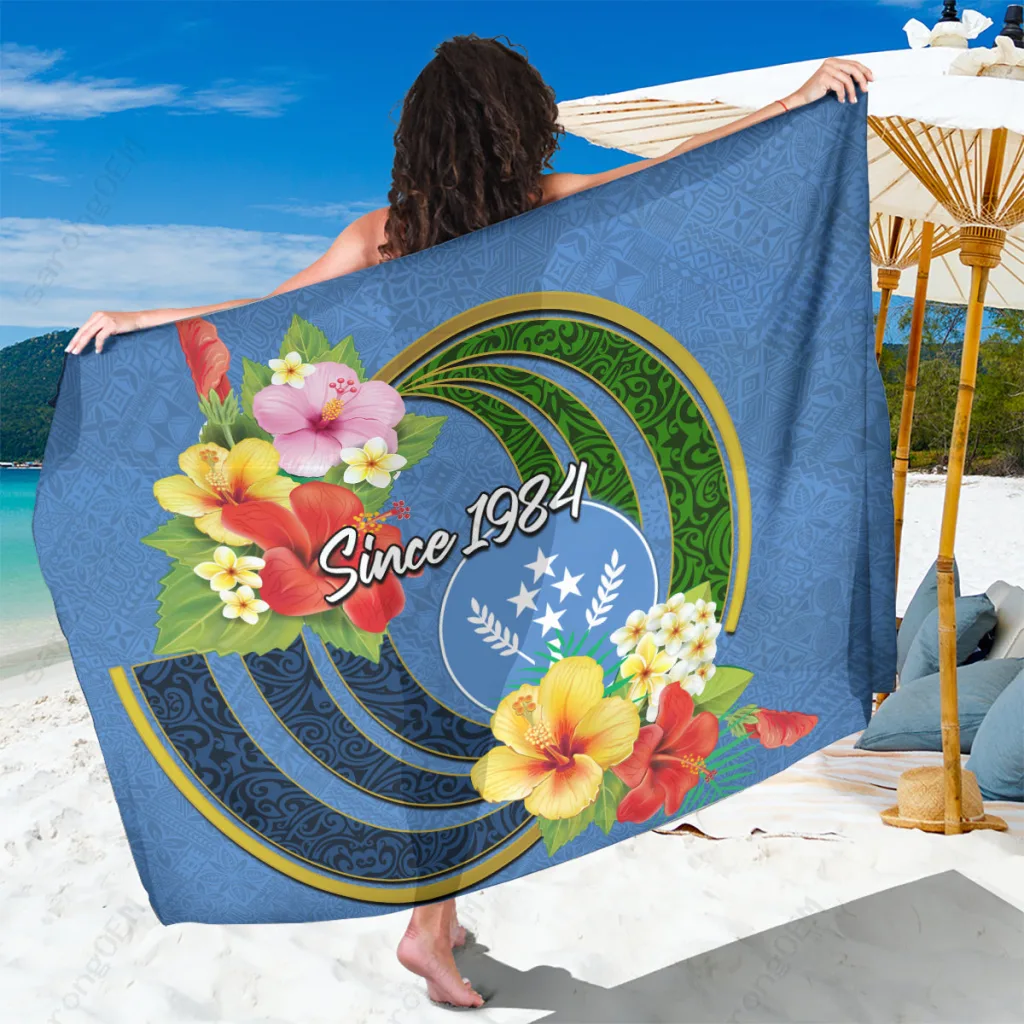 Mixed Color Hibiscus Maori Tattoo Print Sarong Polynesian Beach Wrap for Resort Hotel Wholesale Pareo - main view