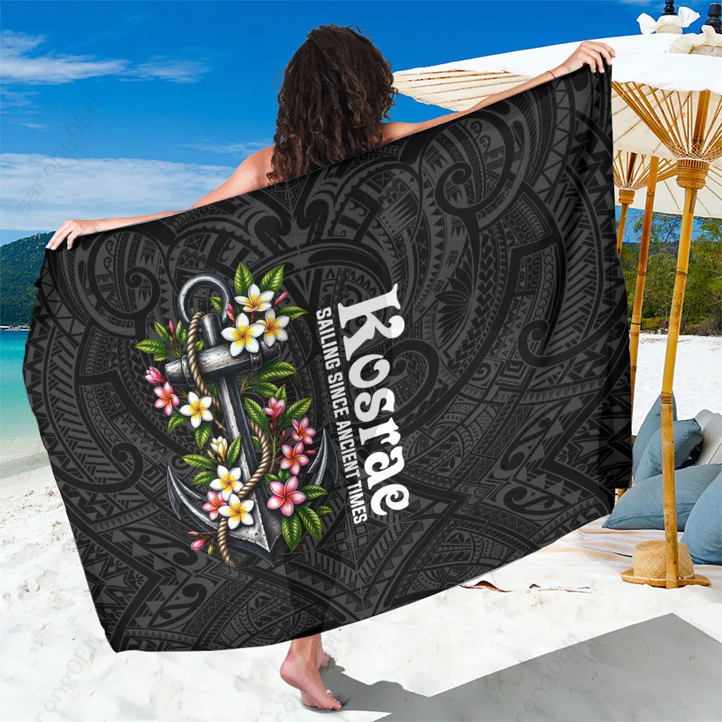 Navy Blue Polynesian Tribal Anchor Plumeria Tropical Print Sarong Beach Wrap Wholesale Pareo - main view
