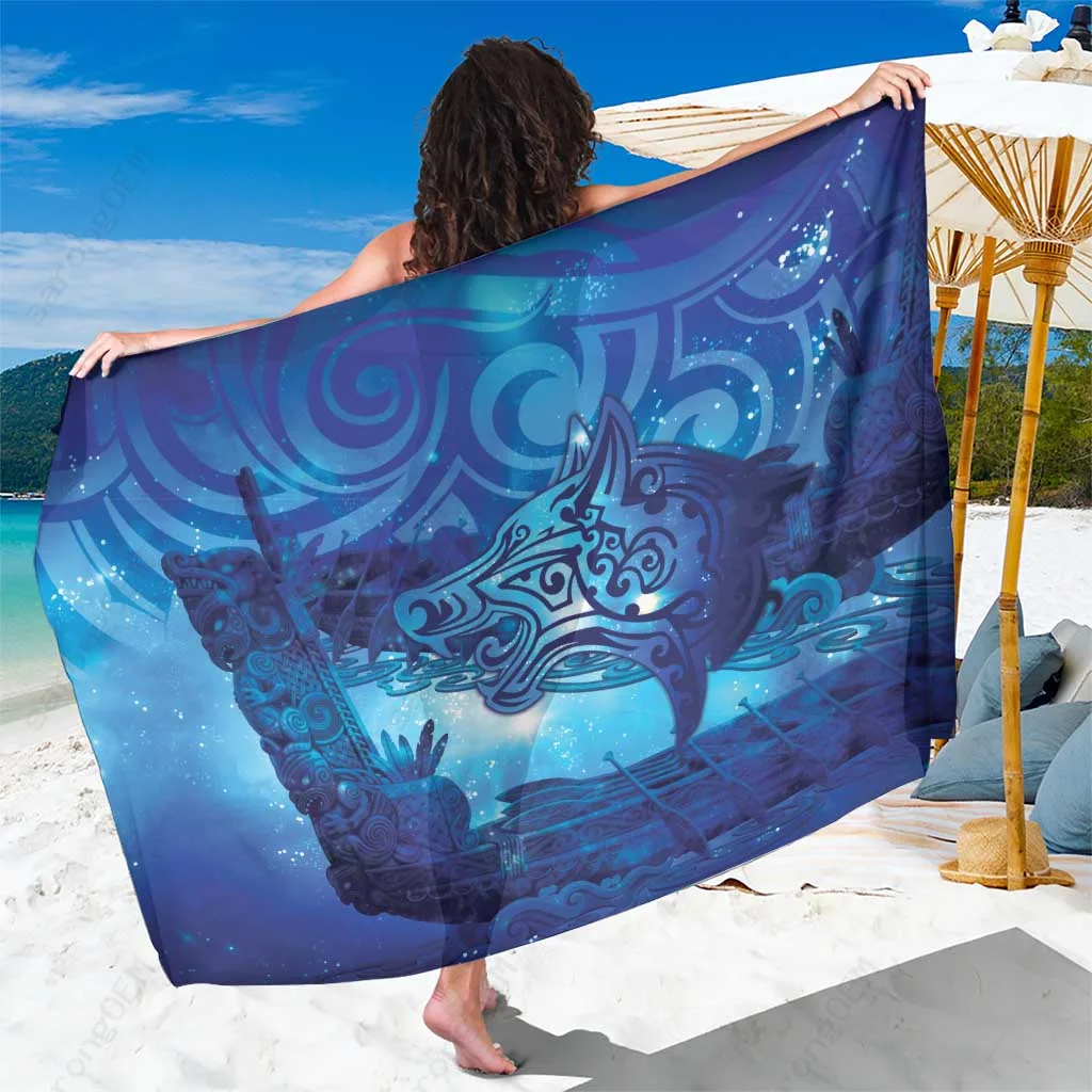 Black Maori Matariki Galaxy Waka Sarong South Pacific Cultural Beach Wrap Wholesale Pareo - main view