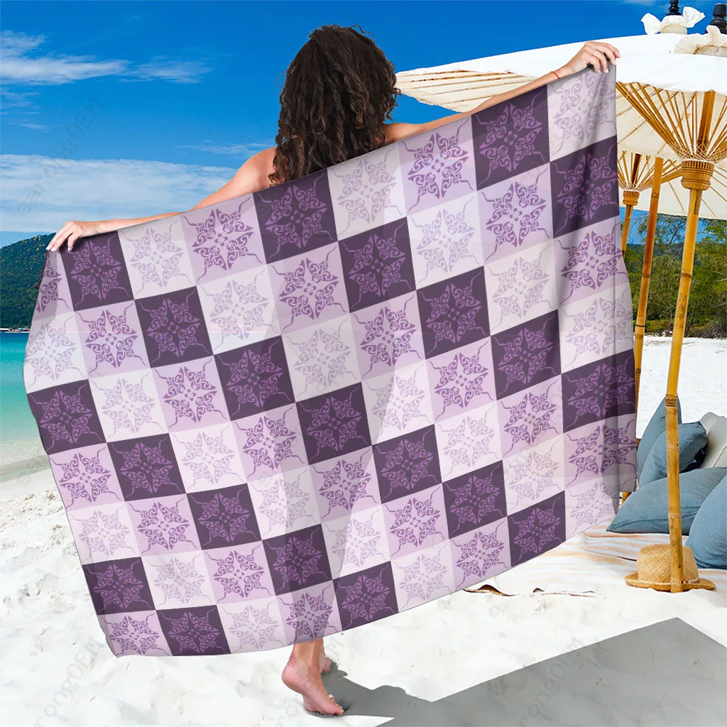 Lavender Manta Ray Hawaiian Quilt Motif Printed Sarong Tropical Beach Wrap Cover Up Wholesale Pareo - main view