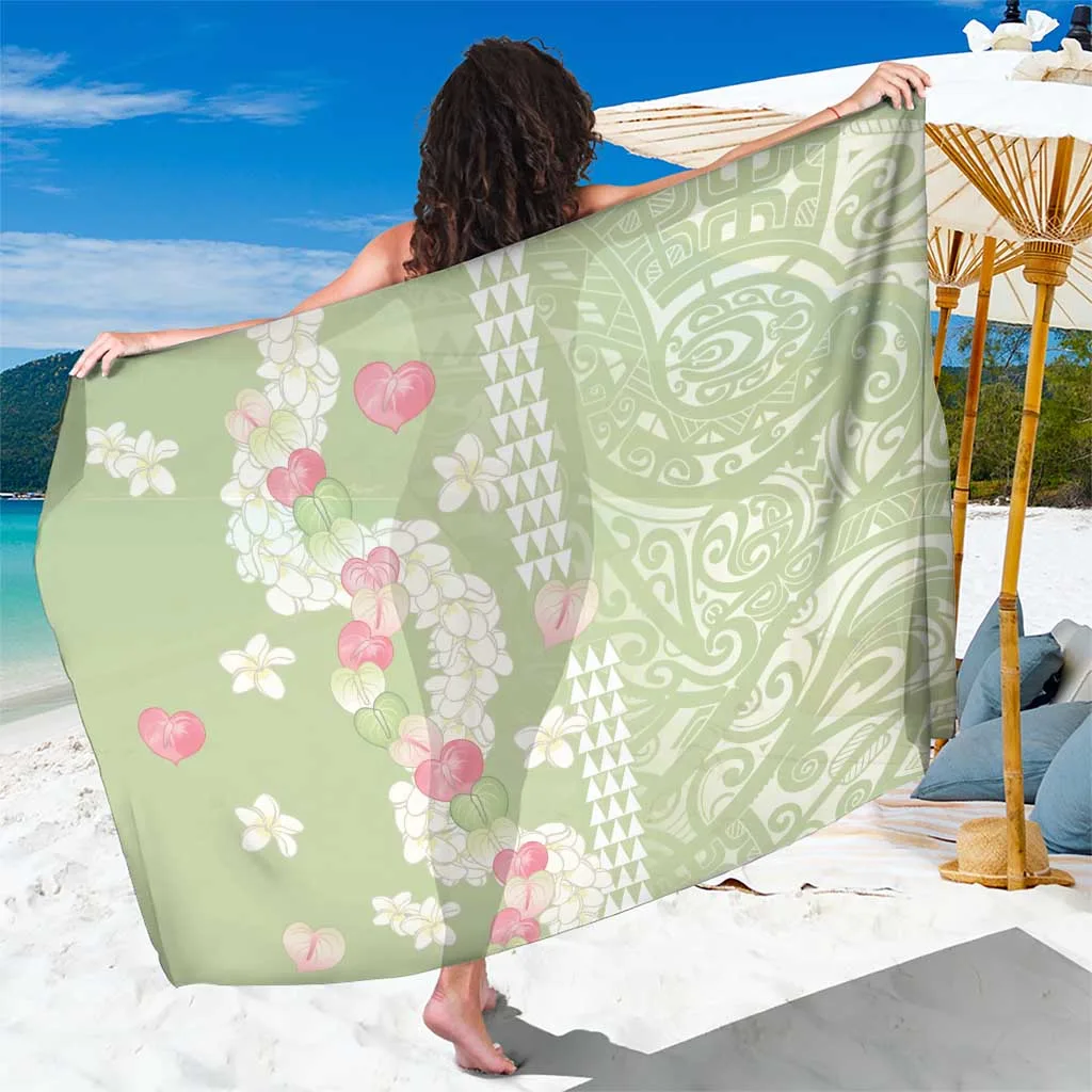 Leaf Green Hawaii Anthurium Plumeria Lei Floral Print Sarong Beach Wrap Tropical Island Resort Cover Up Wholesale Pareo - main view