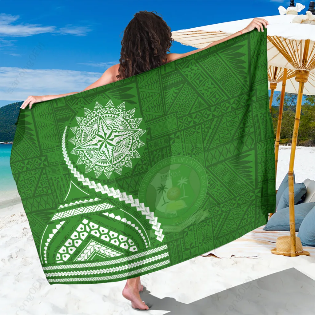 Cream White Polynesian Turtle Hibiscus Tapa Print Sarong Beach Wrap Resort Cover Up Wholesale Pareo - main view