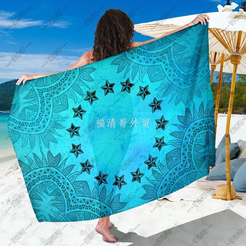 Light Blue Polynesian Tribal Star Print Sarong Pareo Beach Cover Up Custom Printed Rayon Sarong - Custom Sarong