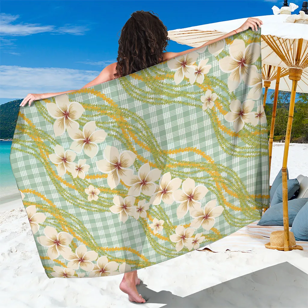 White Plumeria Hibiscus Floral Print Sarong Hawaiian Tropical Beach Wrap Pareo Wholesale OEM - main view