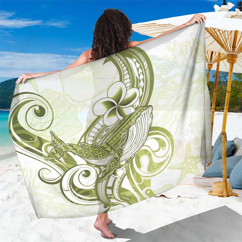 Lime Green Hawaii Sarong Humpback Whale Tribal Polynesian Ocean Print Beach Wrap Wholesale Pareo - main view