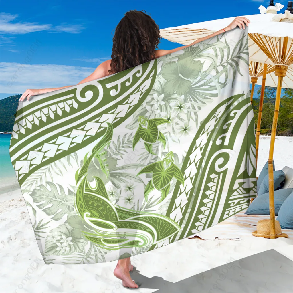 Lime Green Polynesia Turtle Shark Tattoo Tropical Vintage Sarong Beach Wrap Pareo Wholesale - main view