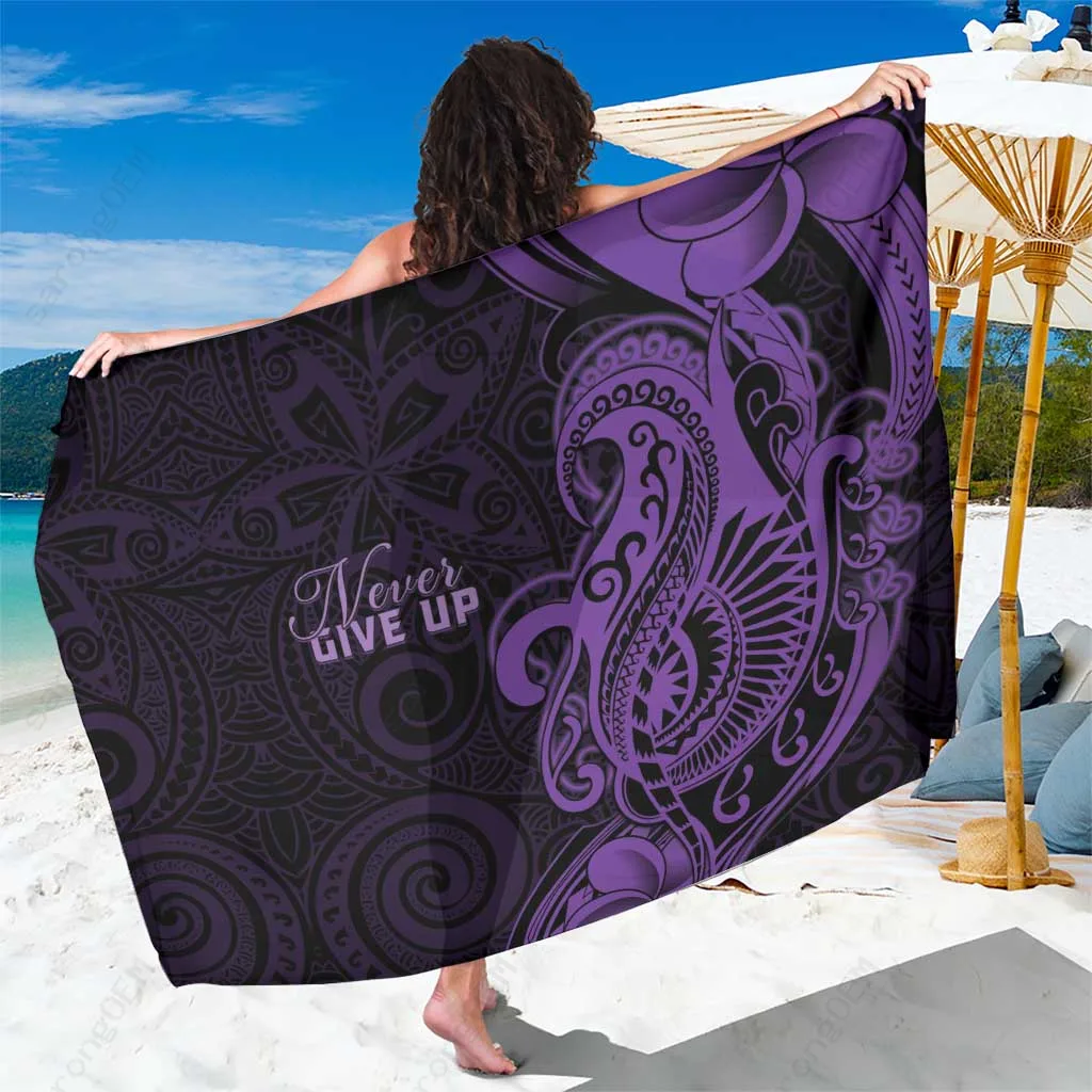 Black Polynesian Tribal Warrior Never Give Up Print Sarong Beach Wrap Summer Island Cover Up Wholesale Pareo - main view