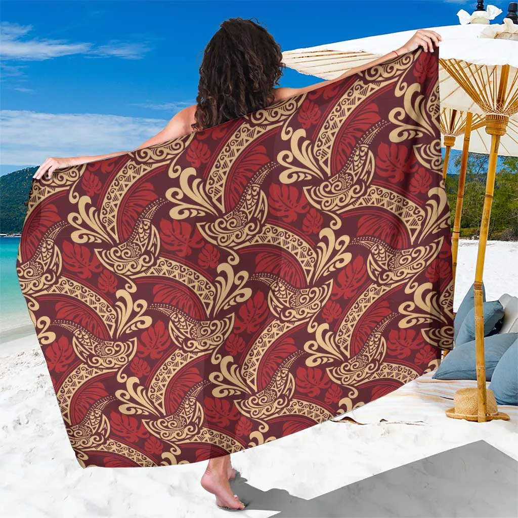 Luxury Red Monstera Sarong Polynesian Tribal Pattern - main view
