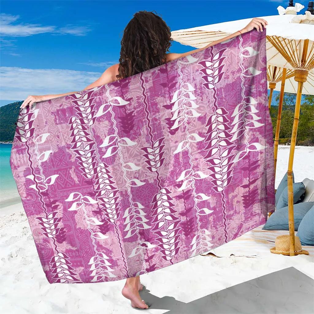 Magenta Hawaii Tapa Pattern Sarong with Heliconia Vintage Style Beach Wrap Pareo Wholesale - main view