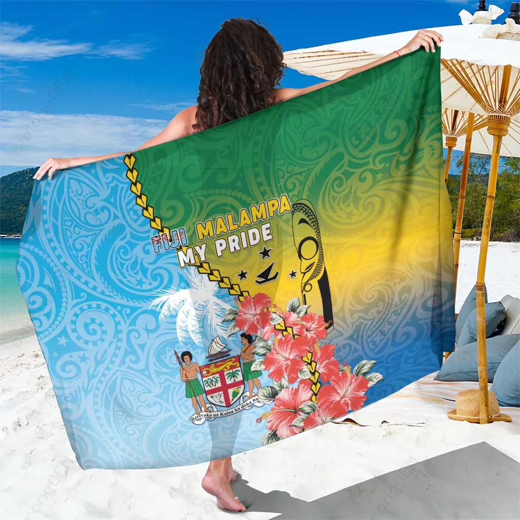 Deep Blue Tribal Pattern Tropical Flowers Fiji Sarong Beach Wrap Pareo for Resort Hotel Wholesale - main view