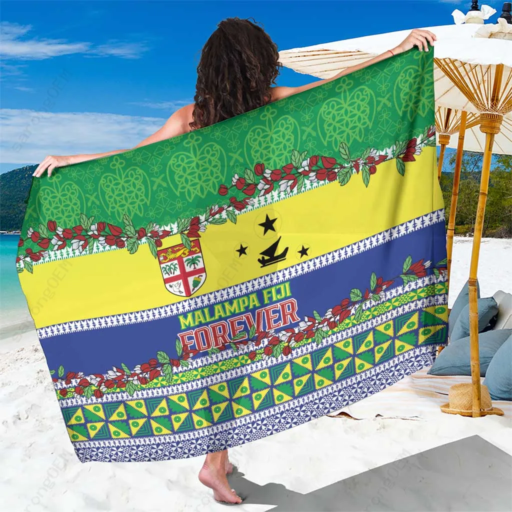 Blue Polynesian Sand Drawing Tribal Print Sarong Beach Wrap Fiji Island Resort Cover Up Wholesale Pareo - main view