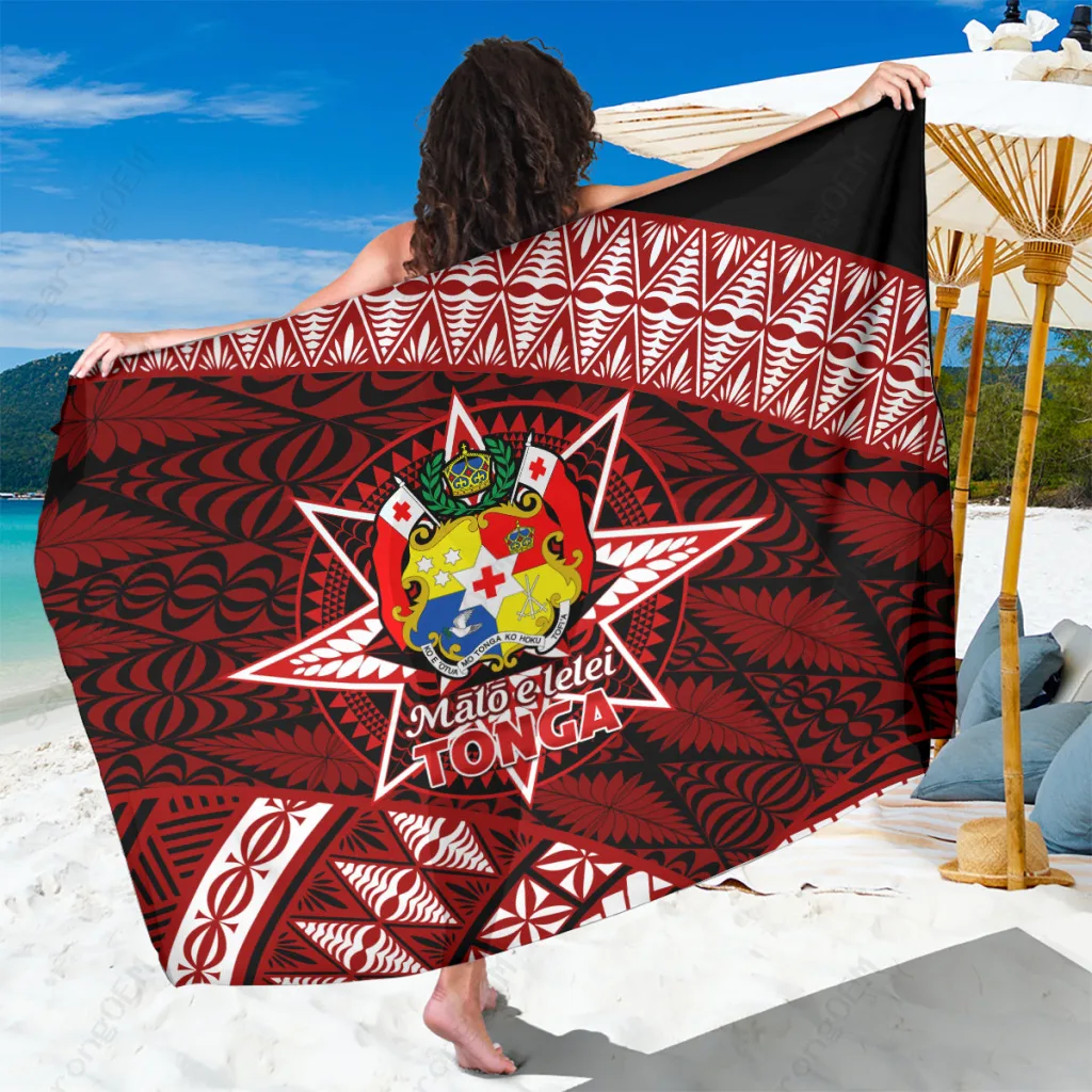Tonga Red Ngatu Tribal Mandala Print Sarong Polynesian Beach Wrap Pareo Wholesale