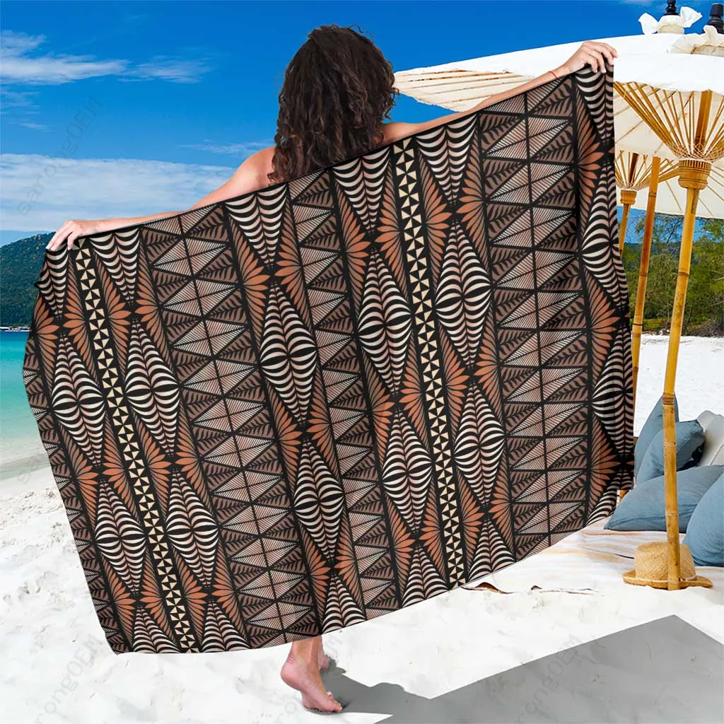 Brown Tongan Ngatu Vintage Tribal Print Sarong Pareo Beach Wrap South Pacific Island Resort Cover Up Wholesale - main view