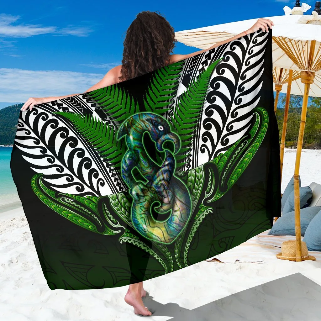 Silver Fern Maori Tattoo Mandala Print Sarong Polynesian Beach Wrap Wholesale Pareo - main view