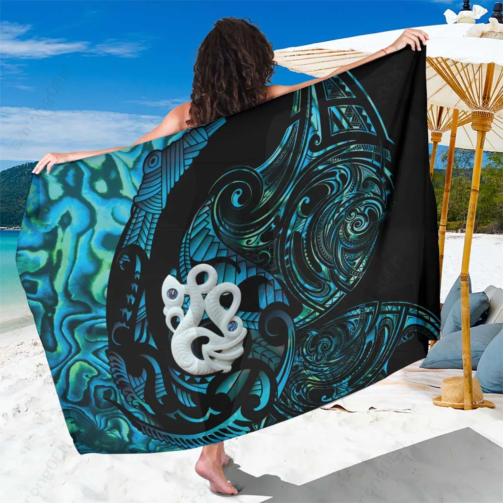Paua Shell Maori Art Manaia Matariki Sarong Beach Wrap Polynesian Tropical Resort Cover Up Wholesale Pareo - main view
