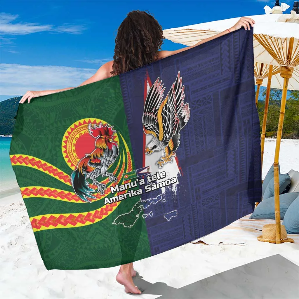White Samoan Islands Rooster & Eagle Mascot National Map Flag Print Sarong Polynesian Beach Wrap Wholesale Pareo - main view