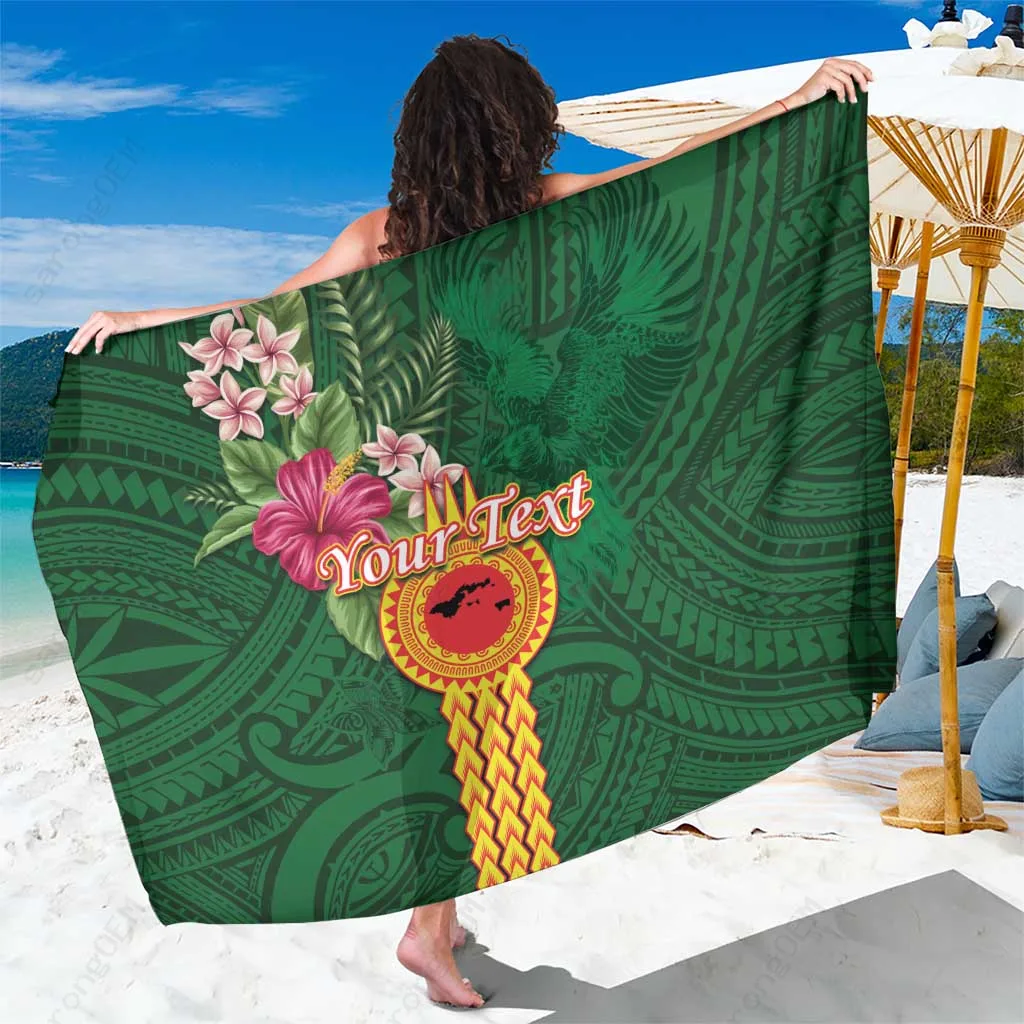 Black Polynesian Rooster Tattoo & Tropical Plants Print Sarong Beach Wrap Pareo Wholesale - main view