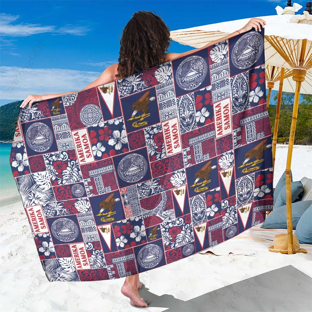 Red White Patchwork Christmas Tribal Sarong American Samoa Beach Wrap Pareo Holiday Vibes Wholesale - related