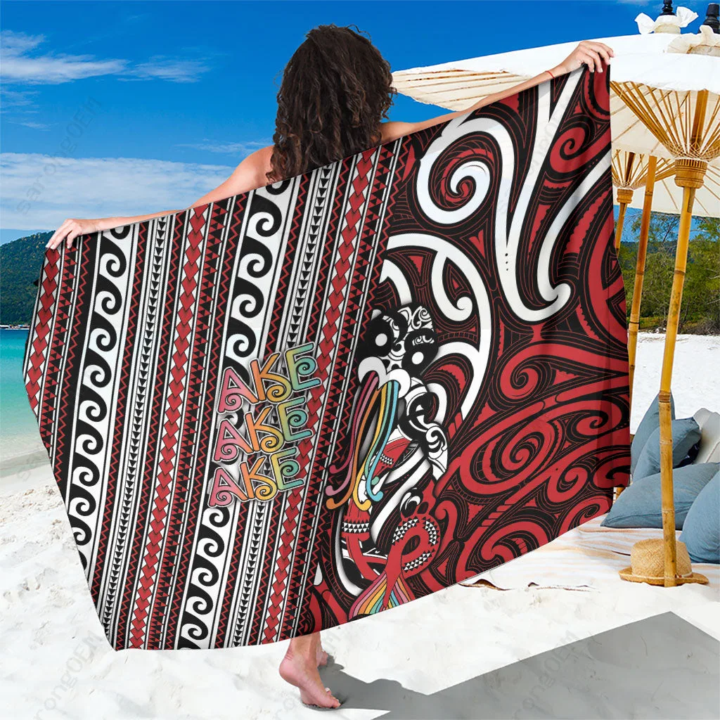 Cream Maori Tribal Geometric Pattern Print Sarong South Pacific Cultural Style Beach Wrap Wholesale Pareo - main view