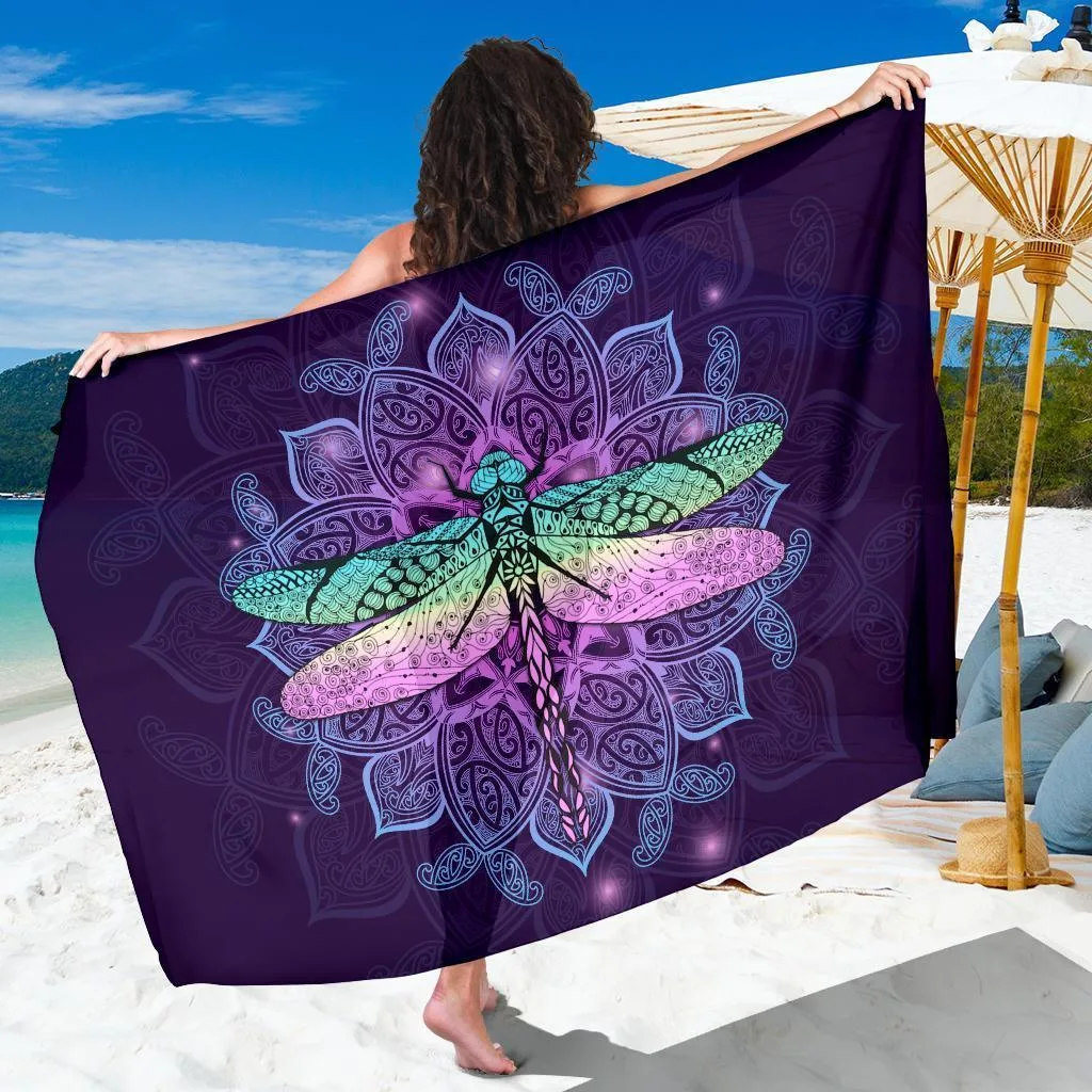 Black Maori Mandala Dragonfly Print Sarong Polynesian Beach Wrap Wholesale Pareo - main view