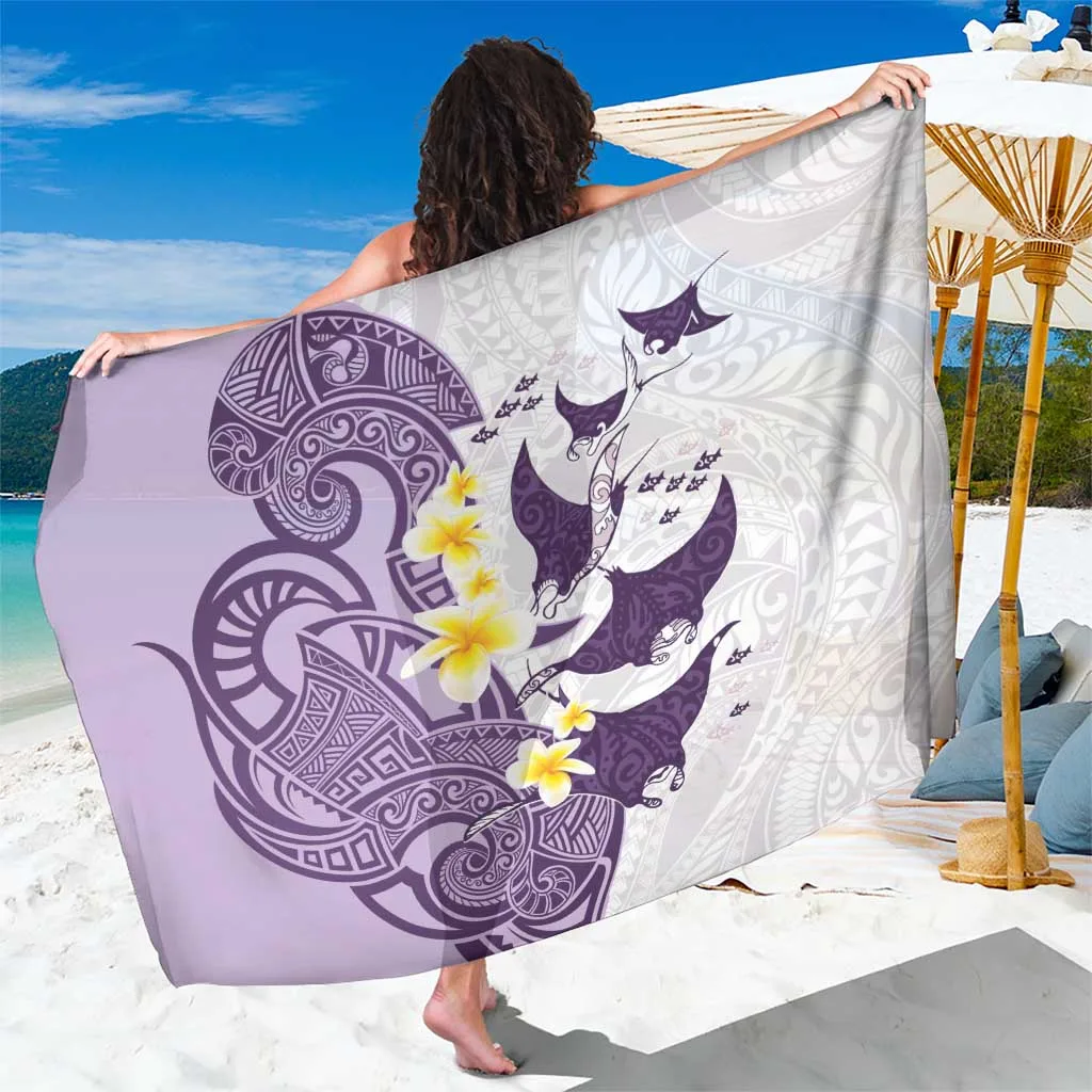 Purple Plumeria Maori Manta Ray Tribal Print Sarong Polynesian Beach Wrap Wholesale Pareo - main view