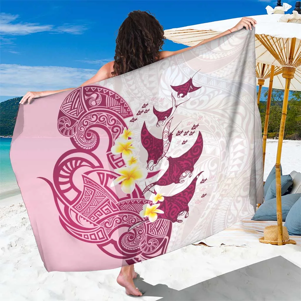 Pink Plumeria Maori Manta Ray Tribal Print Sarong Polynesian Beach Wrap Wholesale Pareo - main view