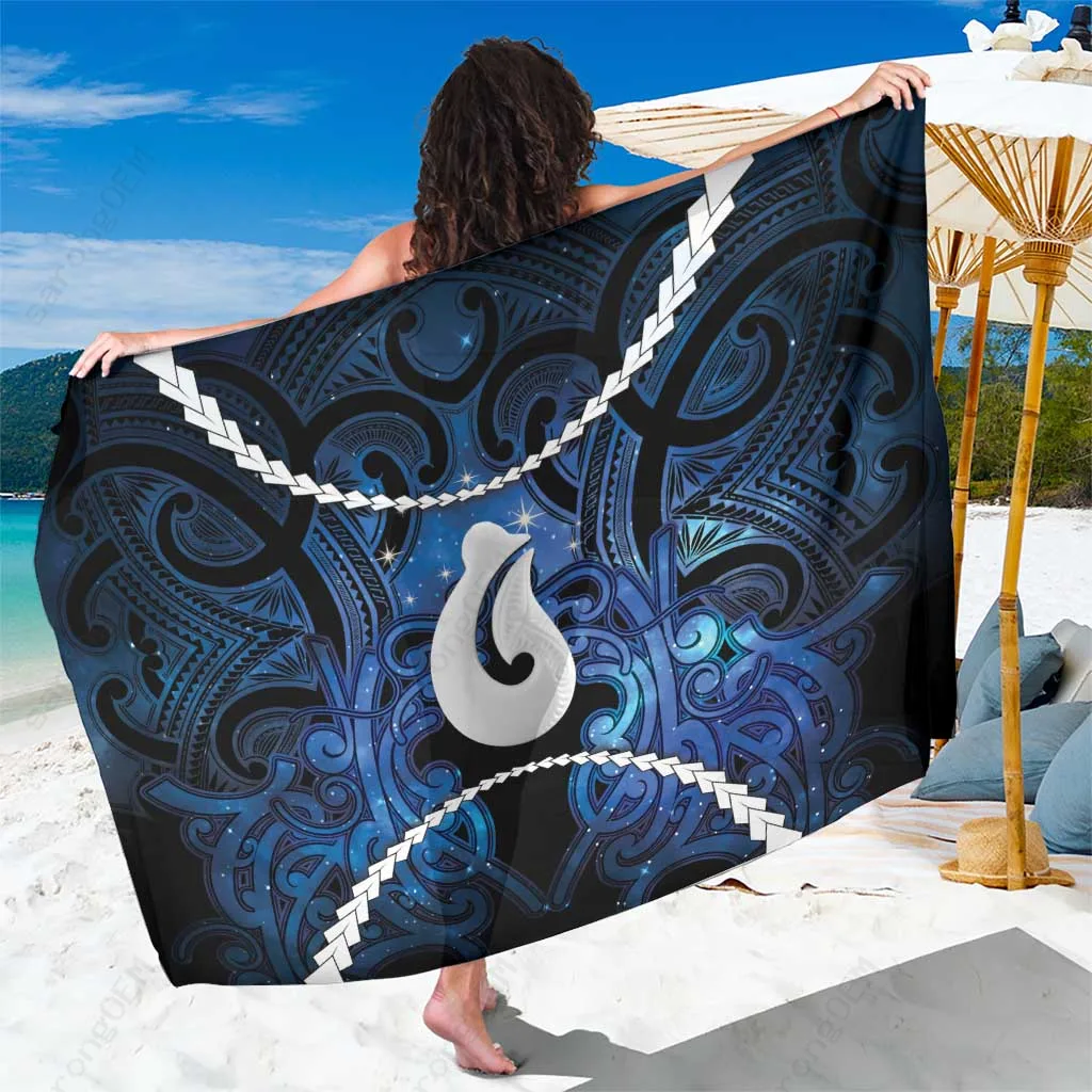 Galaxy Maori Matariki Hei Matau Kowhaiwhai Pattern Print Sarong Polynesian Beach Wrap Wholesale Pareo - main view