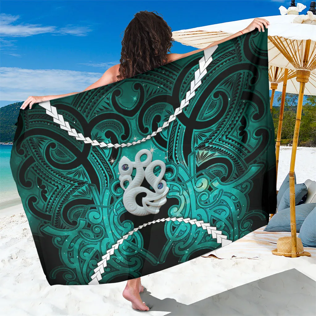 Turquoise Maori Matariki Manaia Kowhaiwhai Galaxy Print Sarong Polynesian Beach Wrap Wholesale Pareo - main view