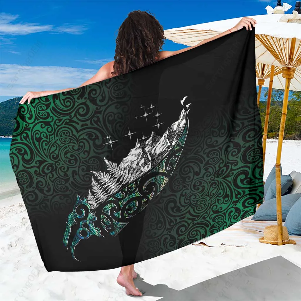 Black Maori Matariki Fern Shell Pearlized Print Sarong Polynesian Beach Wrap Wholesale Pareo - main view