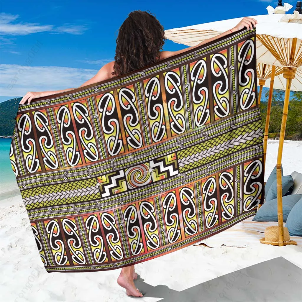 Yellow Maori Matariki Galaxy Koru Art Print Sarong Polynesian Beach Wrap Wholesale Pareo - main view