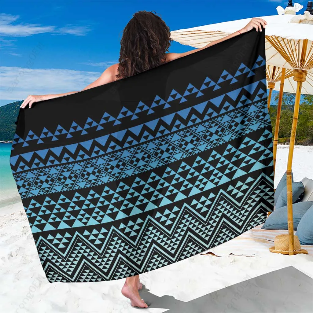 Moana Blue Maori Niho Taniwha Te Wheiao Print Sarong South Pacific Beach Wrap Pareo for Resort Wholesale - main view
