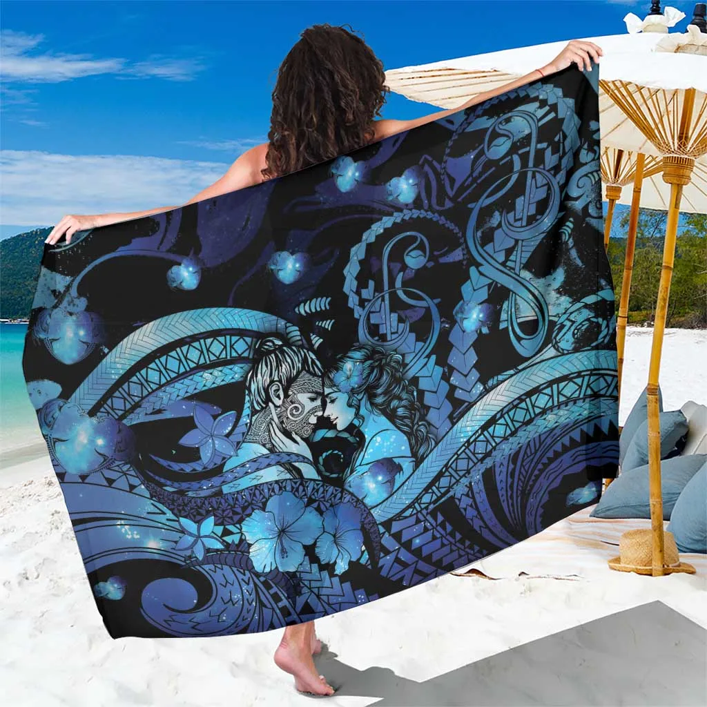 Blue Galaxy Maori Romantic Valentine Hongi Kiss Print Sarong Beach Wrap Polynesian Island Resort Cover Up Wholesale - main view