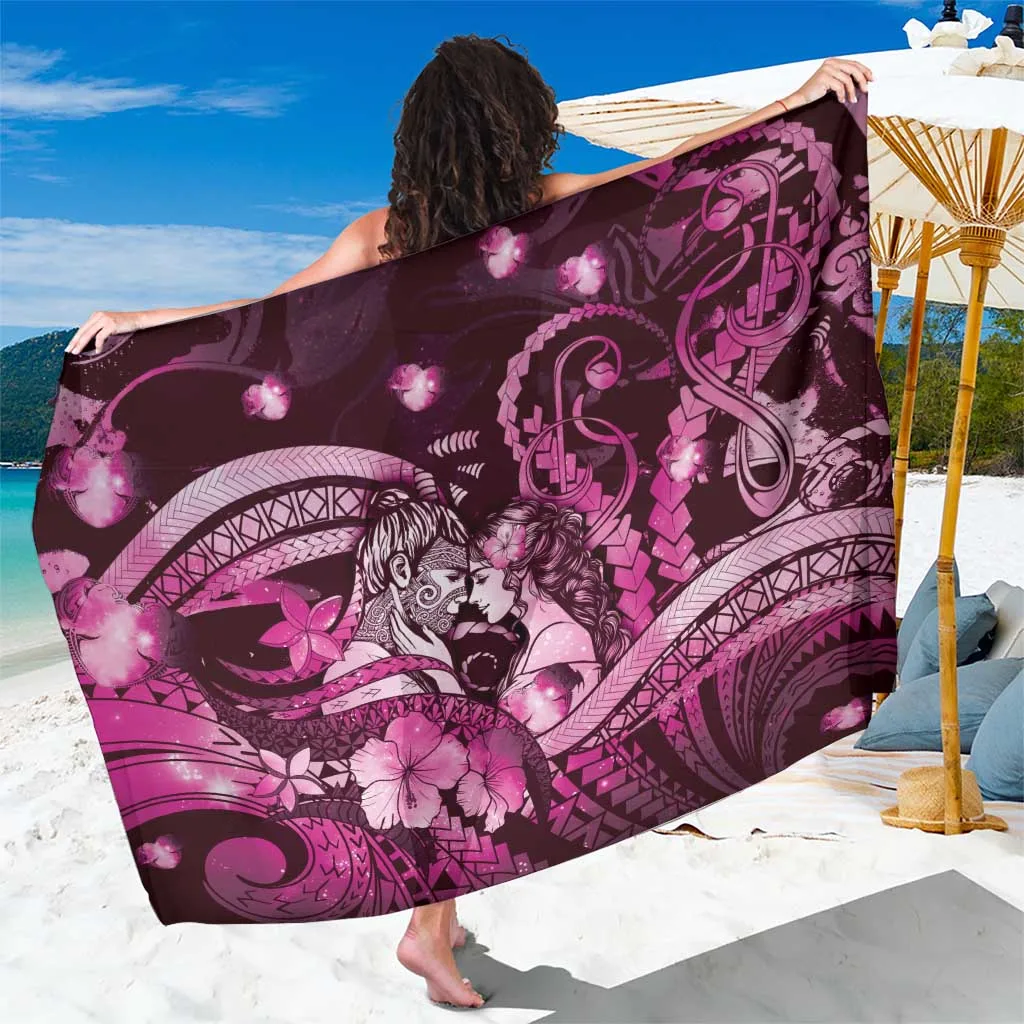 Pink Galaxy Maori Romantic Valentine The Hongi Kiss Tribal Mandala Print Sarong Beach Wrap Polynesian Resort Cover Up Wholesale Pareo - main view