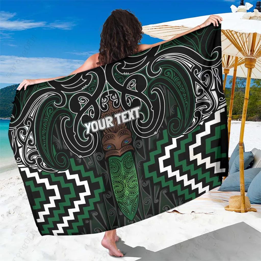 Jade Green Maori Taiaha Pounamu Carved Motifs Sarong Polynesian Tribal Beach Wrap Wholesale Pareo