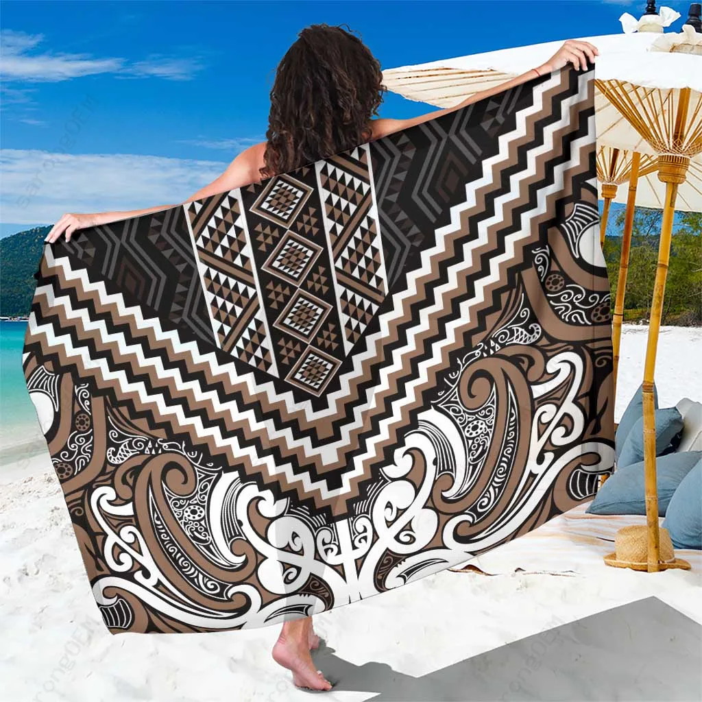 Maori Tukutuku Taniko Motifs Sarong Brown Poutama Mix Kowhaiwhai - main view