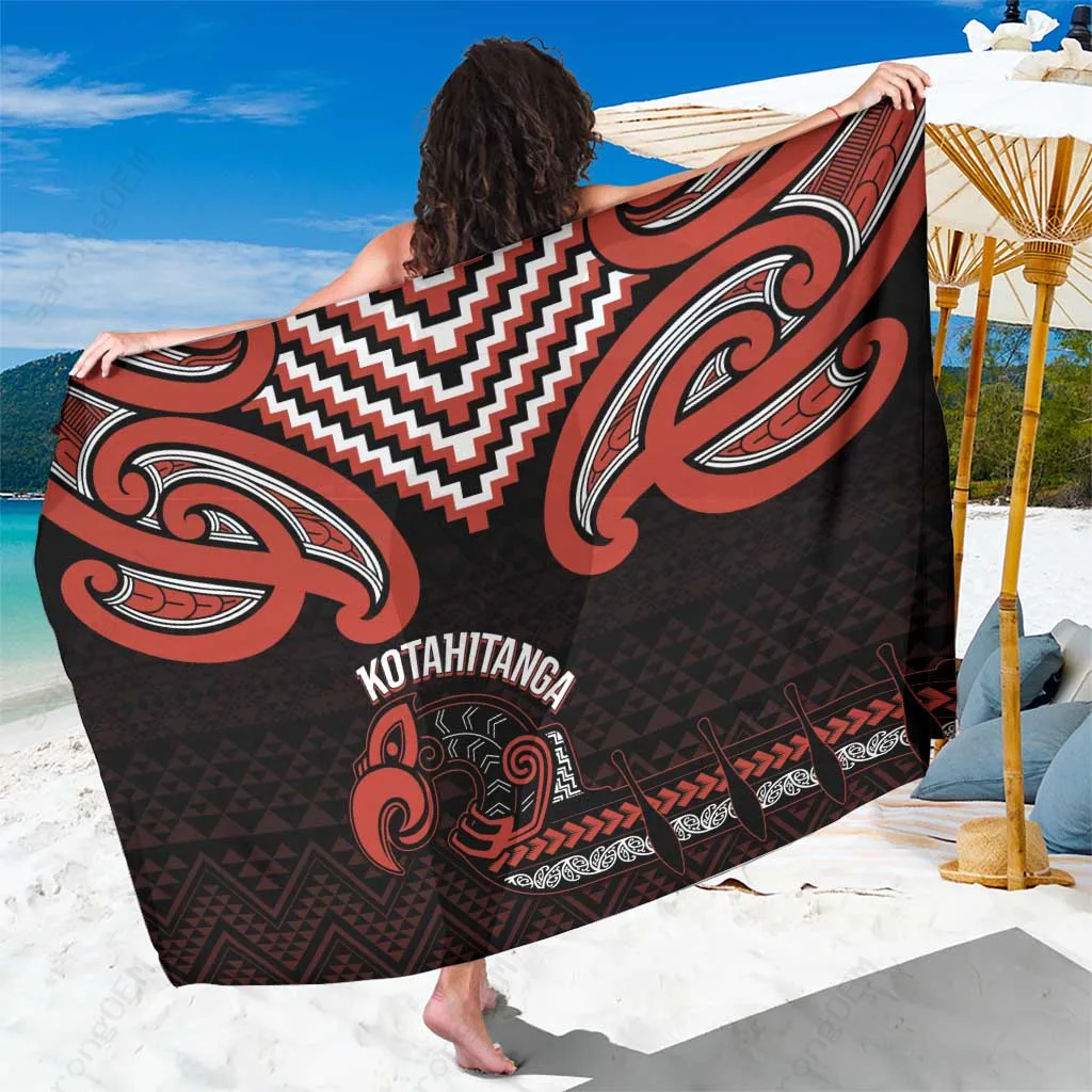 Multicolor Maori Waitangi Kotahitanga Poutama Whakairo Print Sarong South Pacific Cultural Beach Wrap Wholesale Pareo - main view