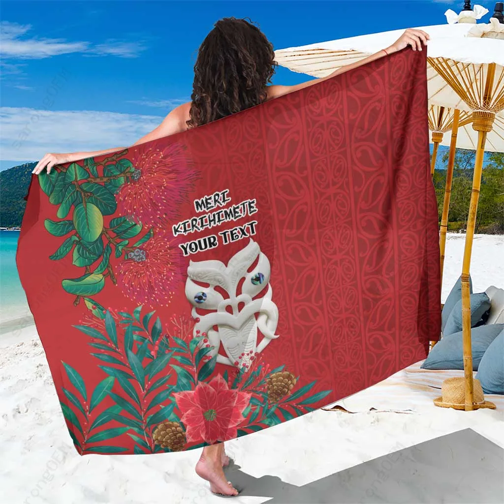 Red Maori Motif Personalised Sarong Polynesian Tribal Print Beach Wrap Cover Up Wholesale Pareo