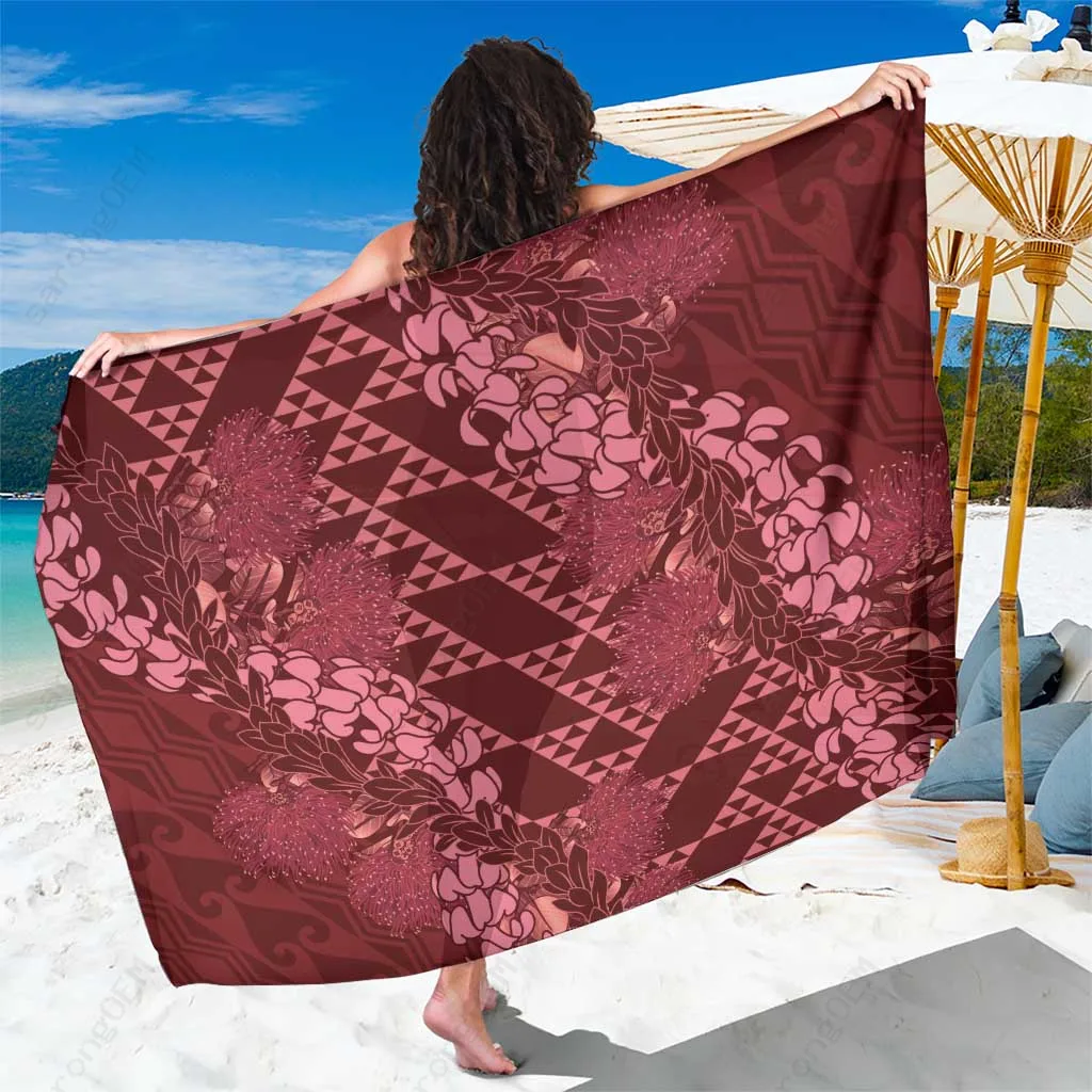 Hawaiian Tropical Hibiscus Plumeria Tribal Print Sarong Polynesian Beach Wrap Wholesale Pareo - main view