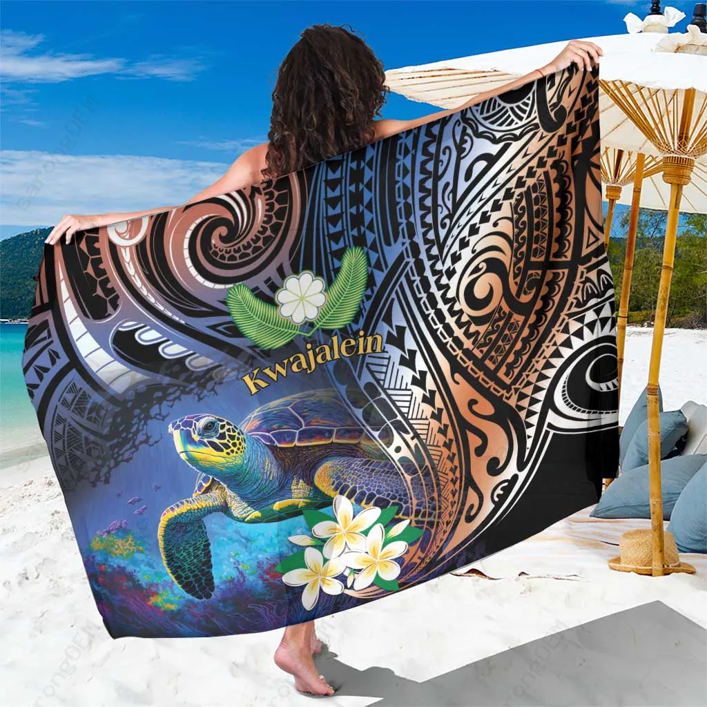 Navy Blue Polynesian Tribal Sarong with Sea Turtle & Plumeria Print Beach Wrap Pareo Wholesale